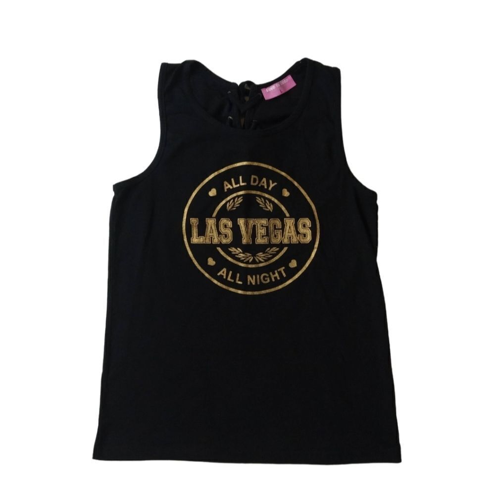 Love to Sleep Black Sleeveless Las Vegas Graphic Print Tank Top Women's Large